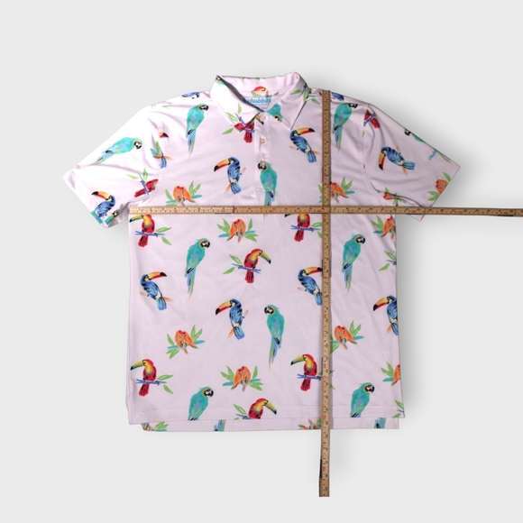 Chubbies The Birds Of Polodise Performance Polo Shirt Medium White Parrot Toucan - Picture 4 of 8